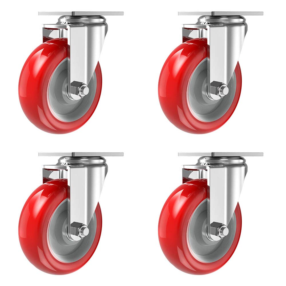 Lenkrollen, Schwerlastrollen, Schwerlastrollen mit Bremse, Geräuschlose Feststellrollen mit Polyurethan-Lenkrollen, Lenkrollen, 4er-Pack, 3, 4, 5