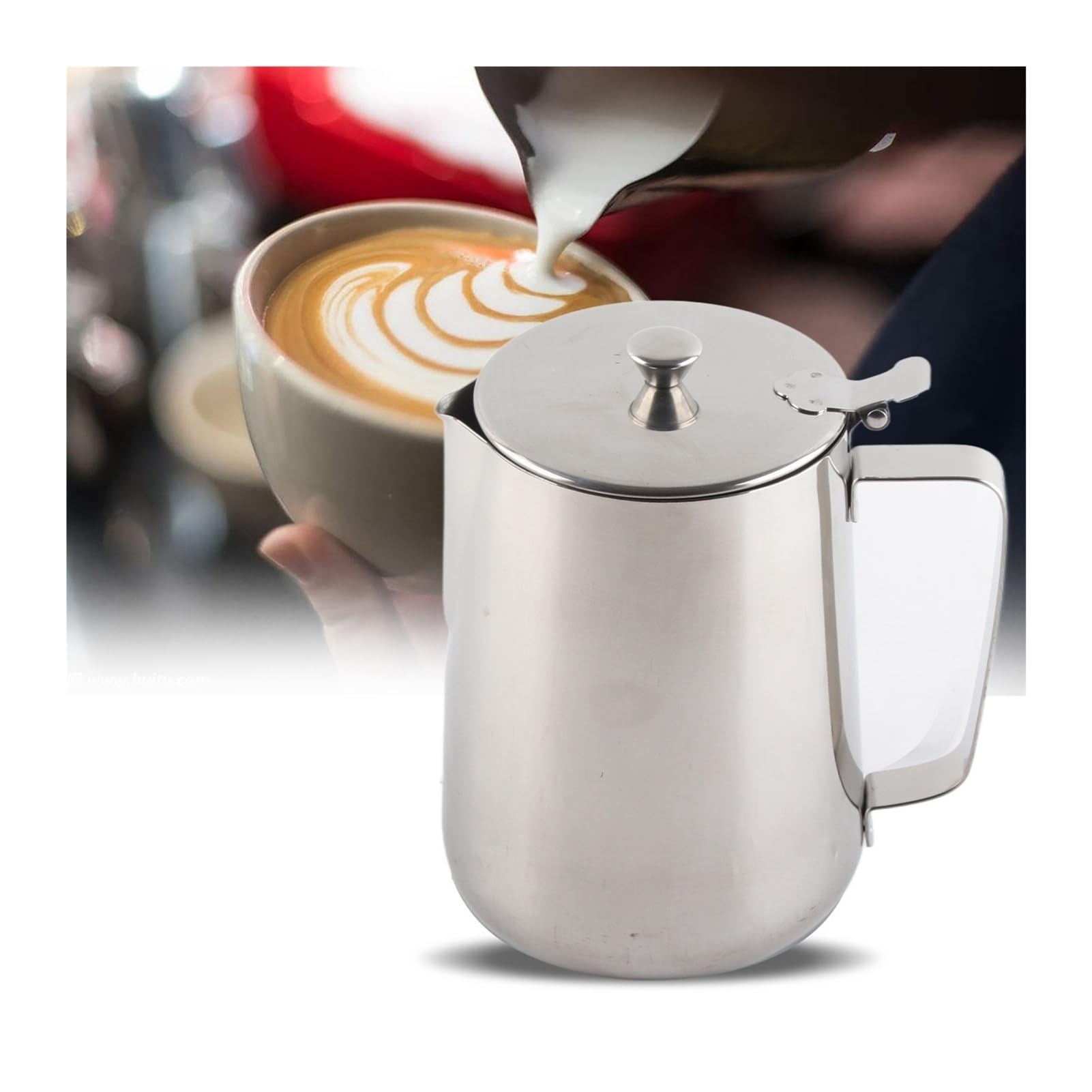 Jarra for espumar leche, taza de café acero inoxidable, jarra con tapa for Latte(350ml)