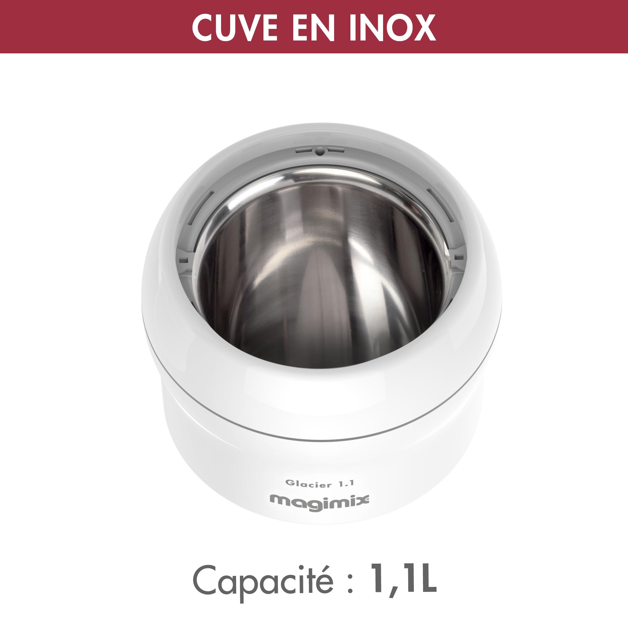 magimix Glacier 1,5 L - Sorbetière Électrique 15 W – Double Pale Brevetée, Cuve Inox à Accumulation de Froid, Préparation en 20 à 30 min, Sans BPA – Blanc