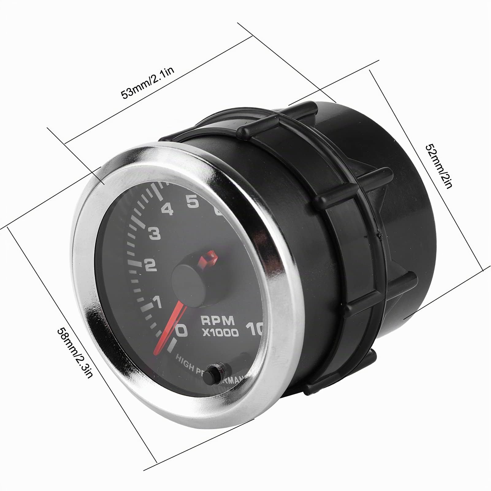 Tachymètre Universel Qiilu, Compteur de Révolution 52mm / 2in 7 Couleurs avec Plage de Mesure 0-10000 Tr/Min