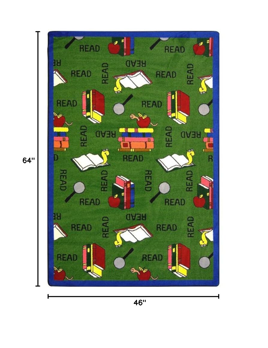 Joy Carpets Kid Essentials Language & Literacy Bookworm Rug, Green, 3'10" x 5'4"