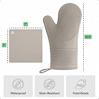 Vista 5 de GORILLA GRIP Juego de 4 manoplas de horno de silicona suave sin BPA y soportes para ollas, resistentes al calor, forro de algodón grueso, agarre