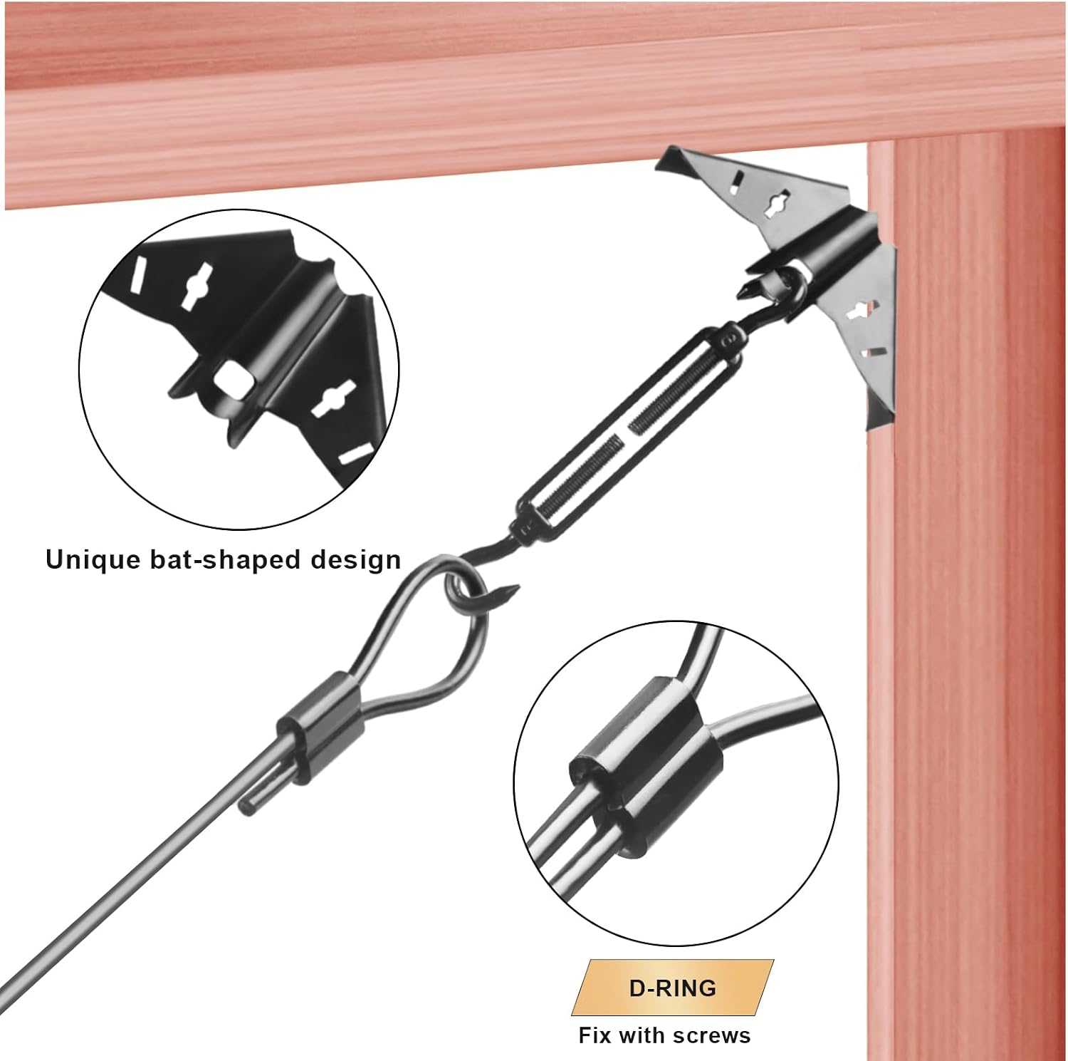 Heavy Duty Anti Sag Gate Kit for Wooden Fence,Door Support Cable Kit.Unique Designed Bat-Shaped Door Hardware,Wood Door Repair Kit for Outdoor, Gate Frame Kit image 3