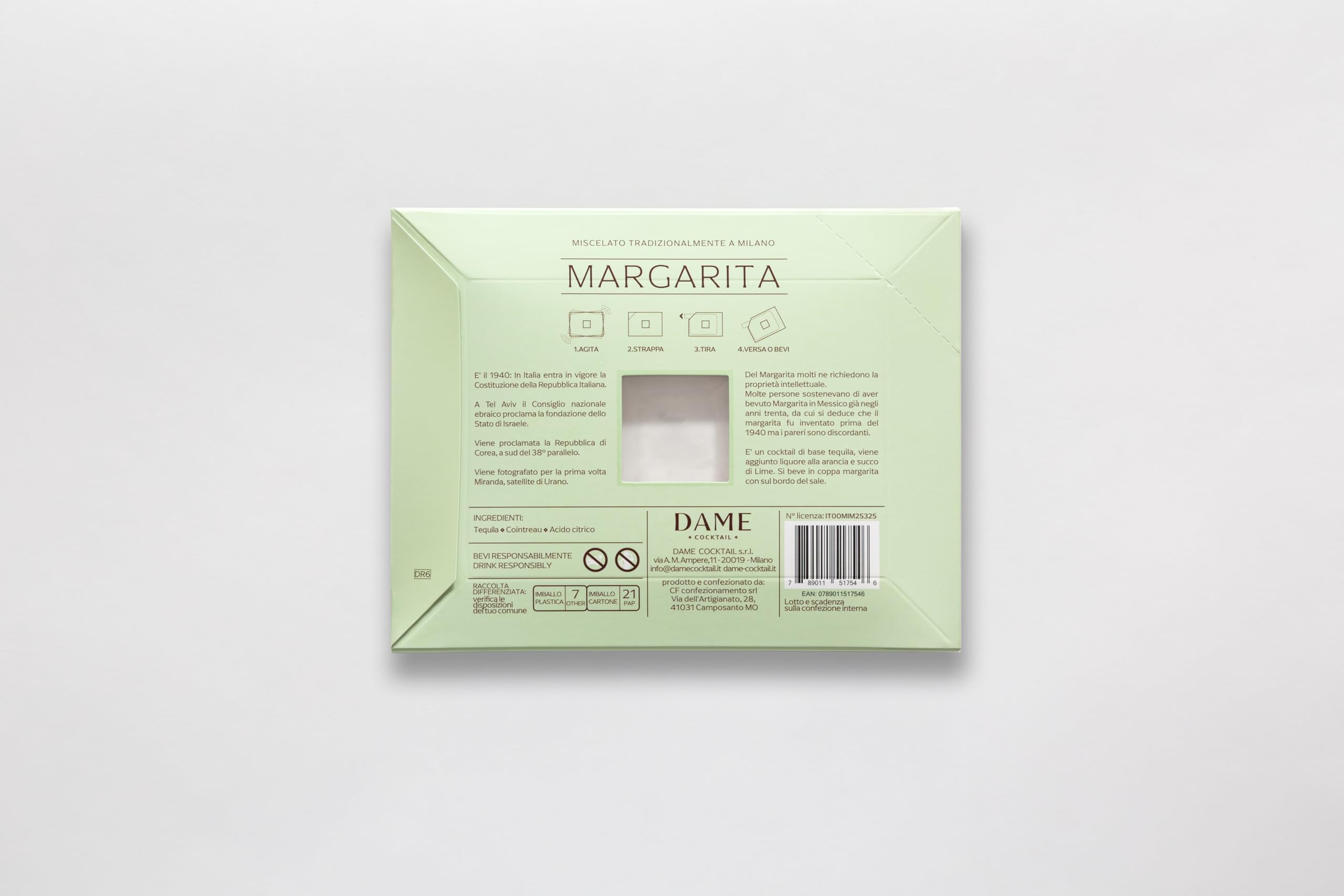 Dame Cocktail - Margarita Pronto da Bere – Box da 4x100ml con Tequila, Liquore all'Arancia, Lime e Zucchero di Canna – Cocktail Artigianale Italiano Ready to Drink