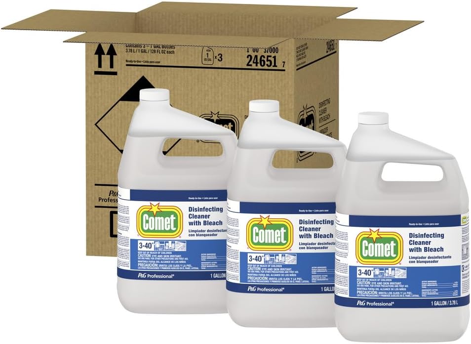 Comet Professional Multi Purpose Disinfecting Liquid Cleaner with Bleach Ready To Use Refill for Commercial Use, 1 Gallon (Case of 3)