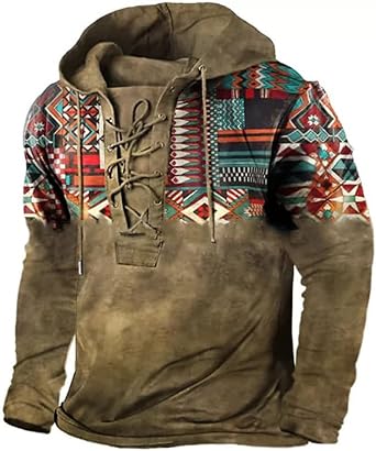 HOTYD Mens Tactical Hoodie Casual Long Sleeve Cowboy Sweatshirt for Men Lace Up Pullover Military Outdoor Hooded