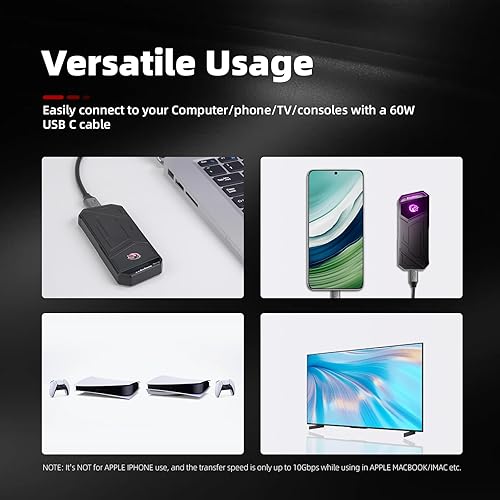 Miniatura 6 de KingSpec Z5 SSD externo portátil de 2 TB con luz RGB - hasta 2100 MBs, funda de aleación de zinc, interfaz USB 3.2 Gen2x2, discos duros de estado