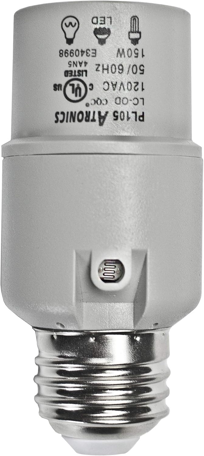 Automatic Light Control medium base 100W incandescent photo eye turns lights on at dusk off at dawn screw in for auto light control vacation security lighting home use indoor or covered outdoor_PL105