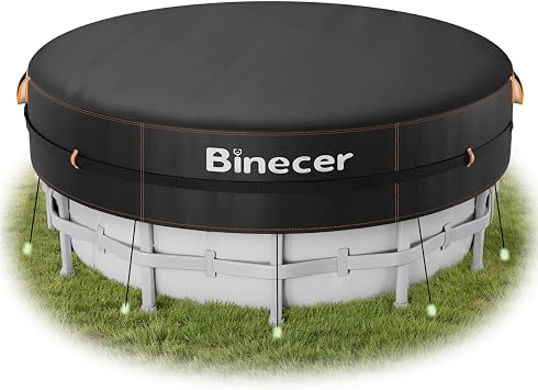 15 Ft Round Pool Cover for Above Ground Pools with Reflective Strip | Solar Swimming Pool Cover with Drawstring, Luminous Ground Nails, PU Coated for UV Protected