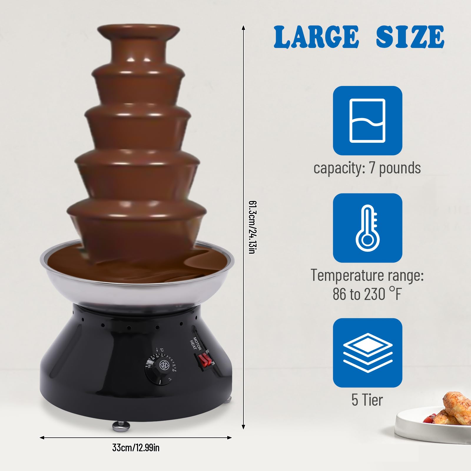 Fontaine à chocolat 230 W 5 étages en acier inoxydable, 30-110 °C, 3000 ml de chocolat chaud commercial grande capacité, pour fête d'anniversaire, fête de mariage