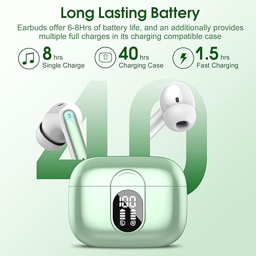 Vista 4 de Auriculares inalámbricos, auriculares Bluetooth 2025 5.3 HiFi estéreo, auriculares intraurales de 40 horas de reproducción, auriculares Bluetooth