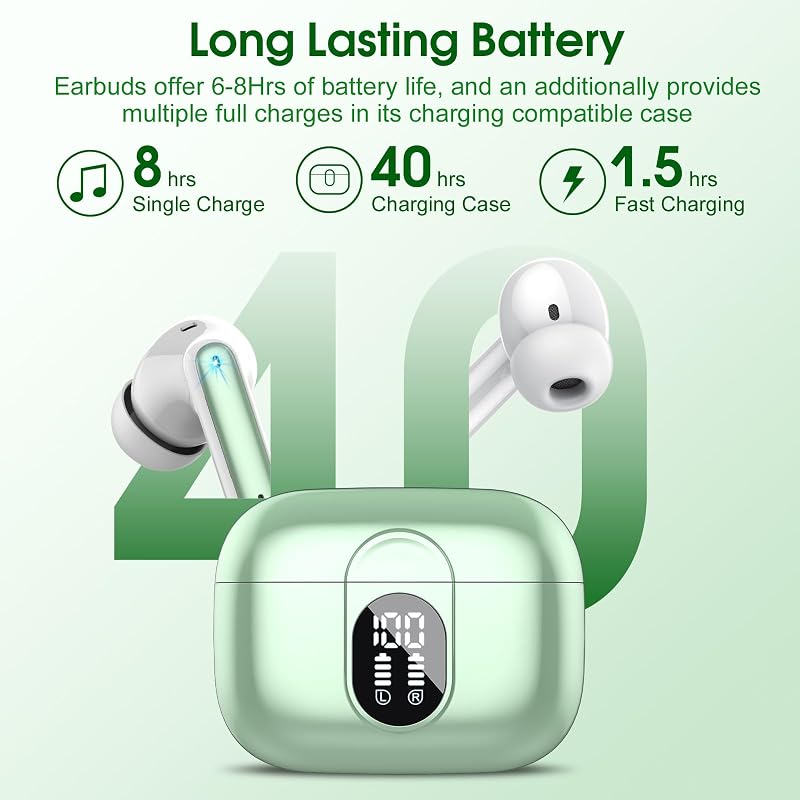 Wireless Earbuds, 2025 Bluetooth Headphones 5.3 HiFi Stereo Earphones, 40H Playtime in-Ear Earbud, Bluetooth Earbud with LED Power Display, IP7 Waterproof Earphones Sport Headset for Android iOS image 4