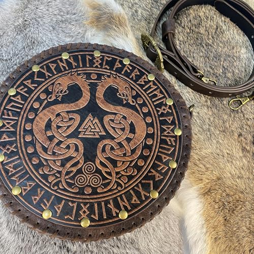 Image of HiiFeuer Viking Embossed Crossbody Bag, Nordic Faux Leather Belt Bag Satchel Bag, Medieval Portable Cosplay Shoulder Bag | Embossed