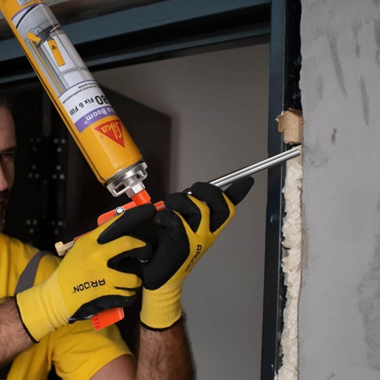 Pistola in schiuma PU, 2 pezzi, pistola professionale in metallo, schiuma a pistola con impugnatura ergonomica in plastica per fai da te e professionisti, per sigillare, arancione