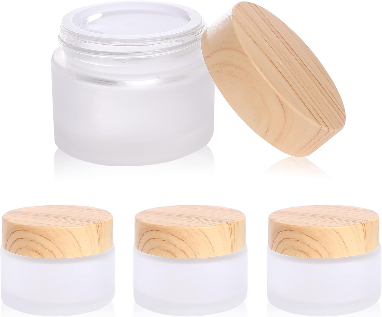 Glazen cosmeticapotje met deksel, rond, gematteerd, met lekvrije deksels, kleine lege glazen monsterglazen voor make-up, lippenpeeling, balsem, lotions, monsters, oogcrèmes, 4 stuks, 30 ml, rond
