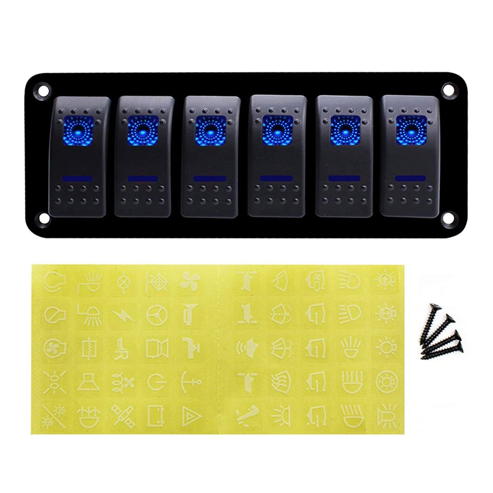 Panneau d'interrupteurs à bascule 3 à 6 interrupteurs à double LED 12 V 24 V pour camion, bateau, voiture, interrupteur de prise allume-cigare (couleur : bleu 6 Gang)