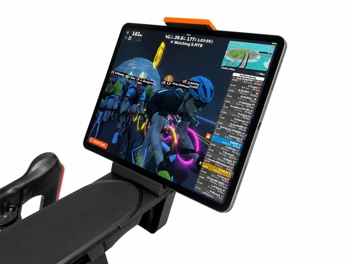 Tablet-Halterung für Zwift Ride Bike, Schwarz und Orange, sichere Klemmhalterung