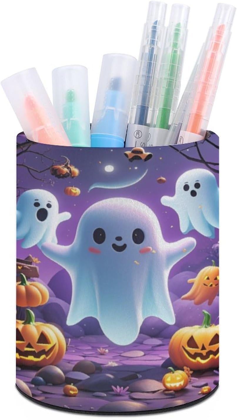 Office Ghost Pumpkin Desk Organizer Pen Holder Round