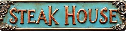 Letrero de bar para decoración de pared, de metal, vintage, con texto en inglés "STEAK HOUSE", divertido letrero de calle para hombre, accesorios de