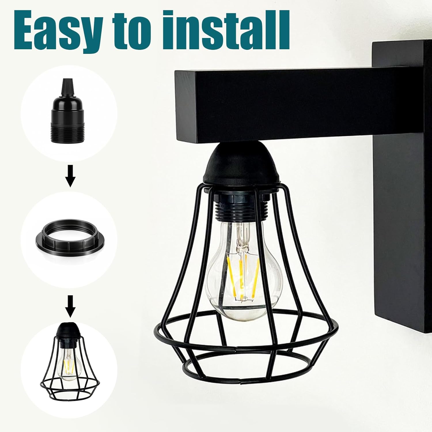 4 Pcs Lamp Shade Rings, 34mm&39mm Black E26 Light Socket Collar Rings 2 Sizes Black Threaded Reducer Collar Ring for Light Socket