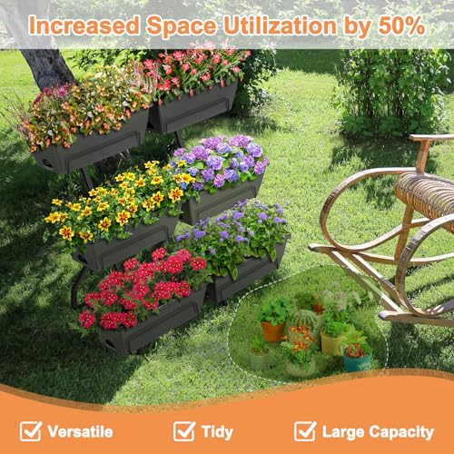 Raised Garden Beds with 6 Garden Planter Boxes Indoor Outdoor Vertical Raised Bed for Gardening Standing Planter Box with Legs, 3 Tier Elevated Herbs Flowers Garden Planter for Patio, Balcony, Gray by Luplom - Used condition - Image 6