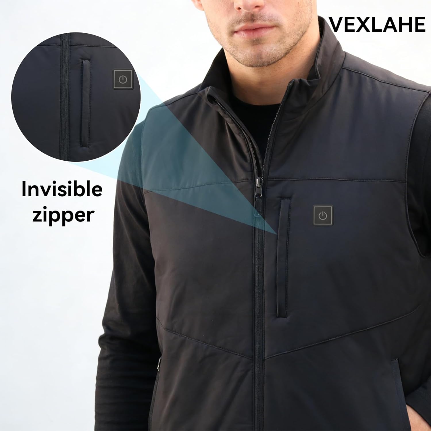 Vexlahe Heated Vest, 5.5in Adjustable, 2 Buttons 3 Heating Zones, Washable Outdoor Warm Gilet