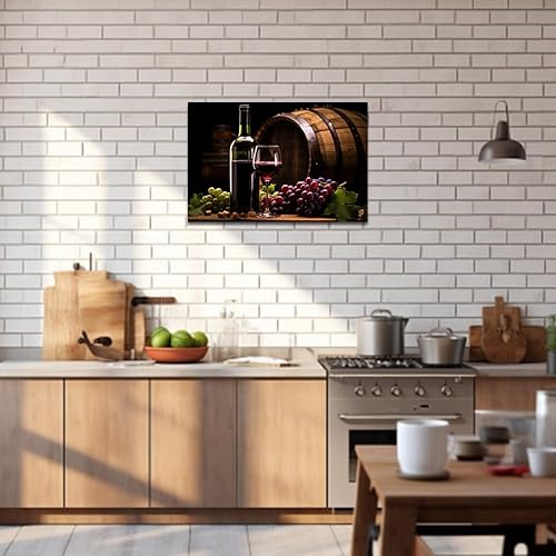 Miniatura 10 de QIXIANG Cuadro de vino tinto para decoración de pared, diseño de barril de madera de uva, vino, impresiones en lienzo para decoración de