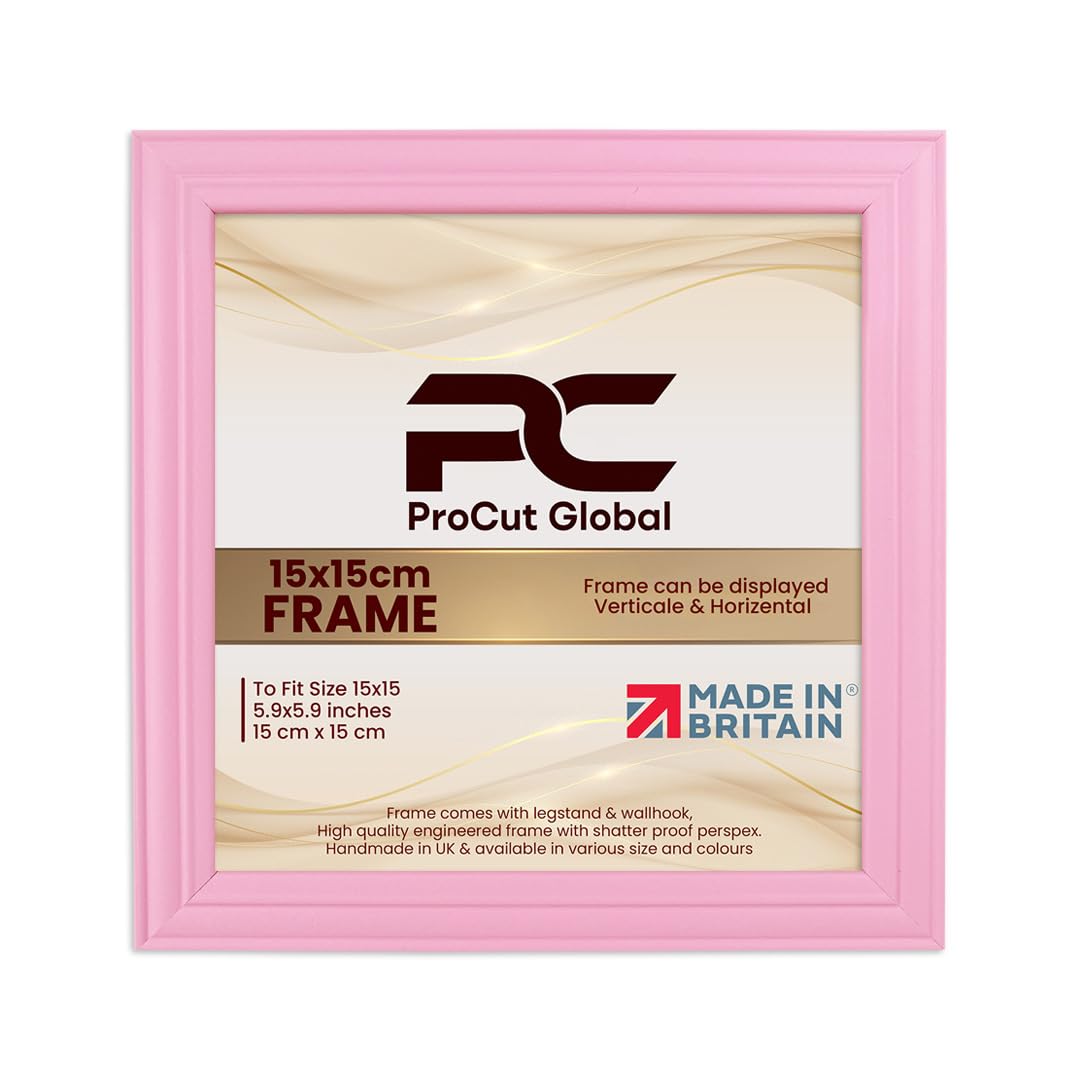 Procut Global 15x15CM Pastel Pink Picture Frames - Classic Wooden Photo Frame with Shatterproof Perspex for Wall or Tabletop - Perfect for Posters, Certificates & Prints - Sizes & Colors Available