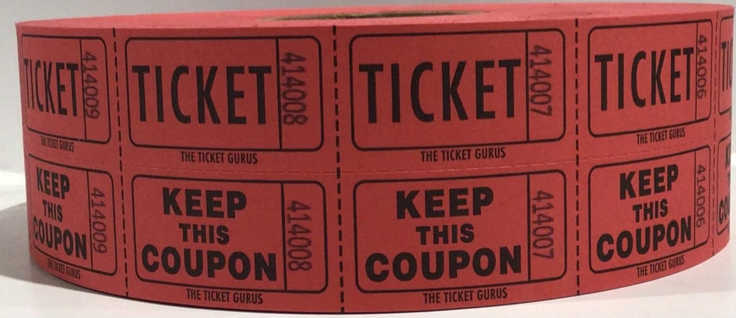 The Ticket Gurus-Raffle Tickets - (4 Rolls of 2000 Double Tickets) 8,000 Total 50/50 Raffle Tickets (2 Red & 2 Blue Rolls)