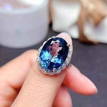 5Carat Round Cut Cubic Zirconia Promise Ring Gemstone Birthstone Sapphire Halo Engagement Rings for Women, Simulate Moissanite CZ Cocktail Ring Adjustable Ring