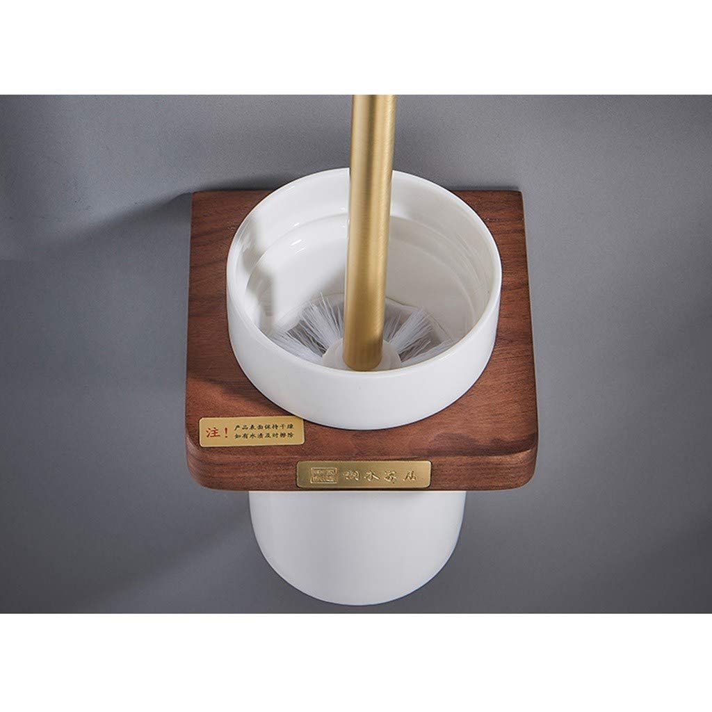 MU Ohne Bohren Badezimmer Wc Reinigungsbürsten-Set Kombination, An Der Wand Befestigten 59 Messing Toilettenbürste Und Halter Mit Black Walnut Rack- Und Keramik Cup