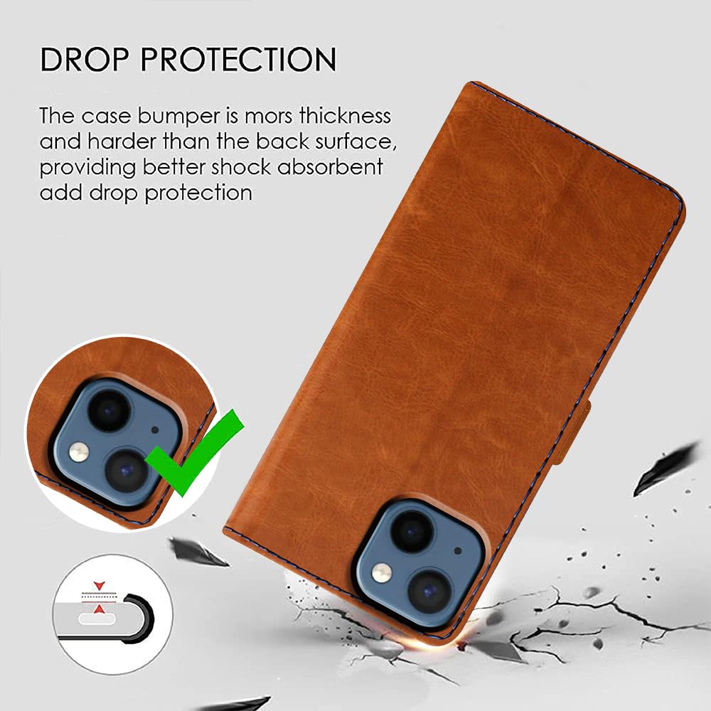 Amazon Brand-Solimo Flip Leather Mobile Cover (Soft & Flexible Back case) for Apple iPhone 13 Mini (CamelBlue) 2