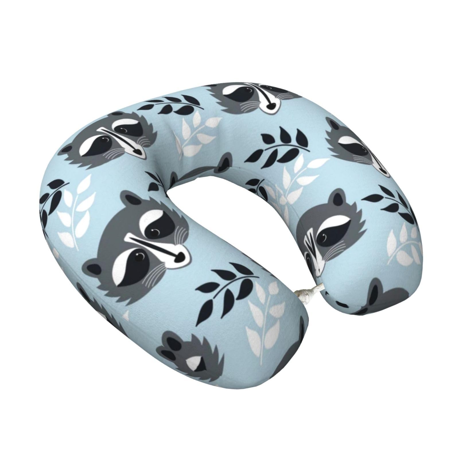 LKYMOH Cute Raccoon Pattern, Travel Neck Pillow U-Shaped Memory Neck Support Soft Comfortable With Washable Cover For Airplane Car Traveling and Office