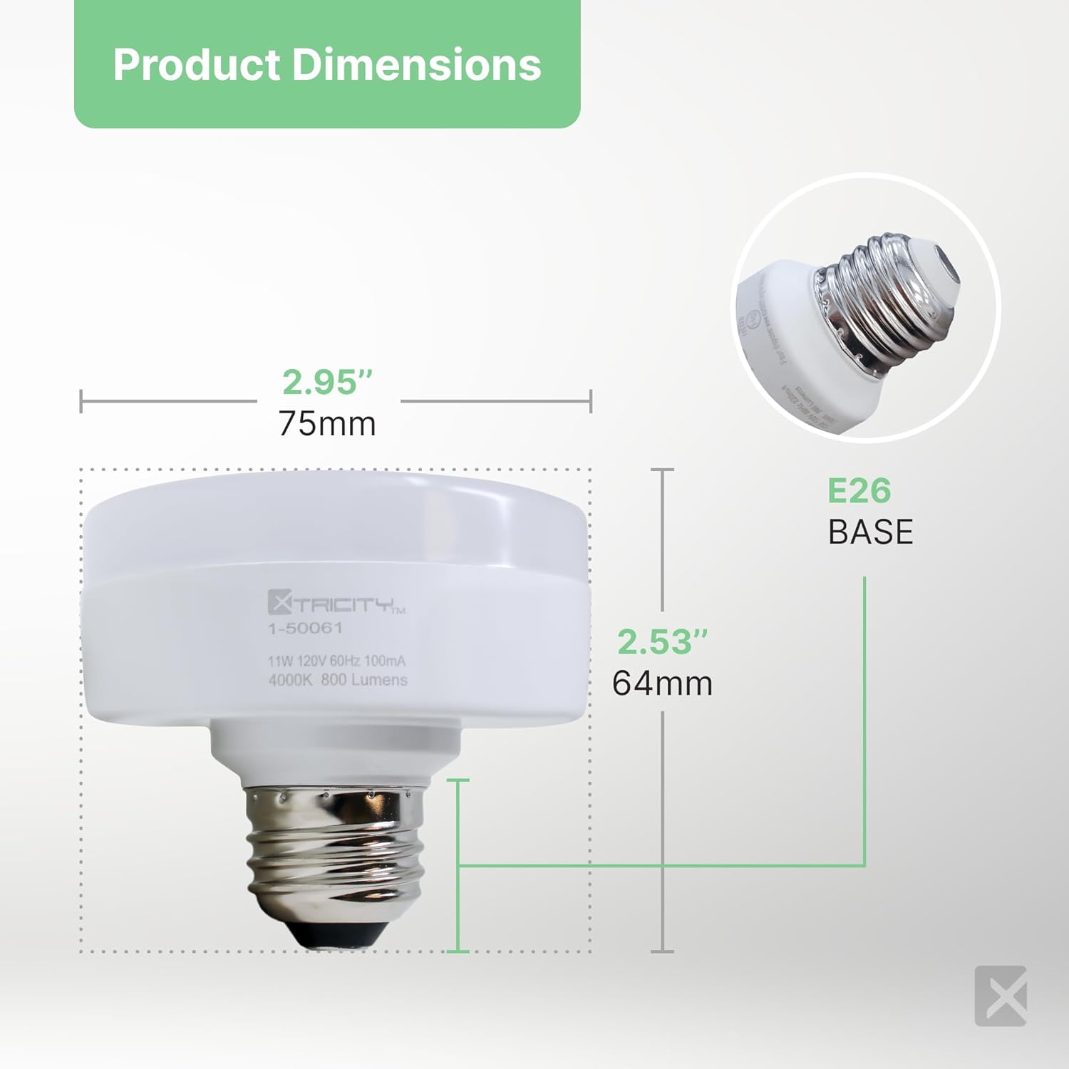 Xtricity LED Puck Light Bulb, E26 Bulb Base, Dimmable, Flat Light Bulb 11W (60W Equivalent), 800 Lumens, 4000K Cool White, Low Profile120V, UL Listed (1 Pack)