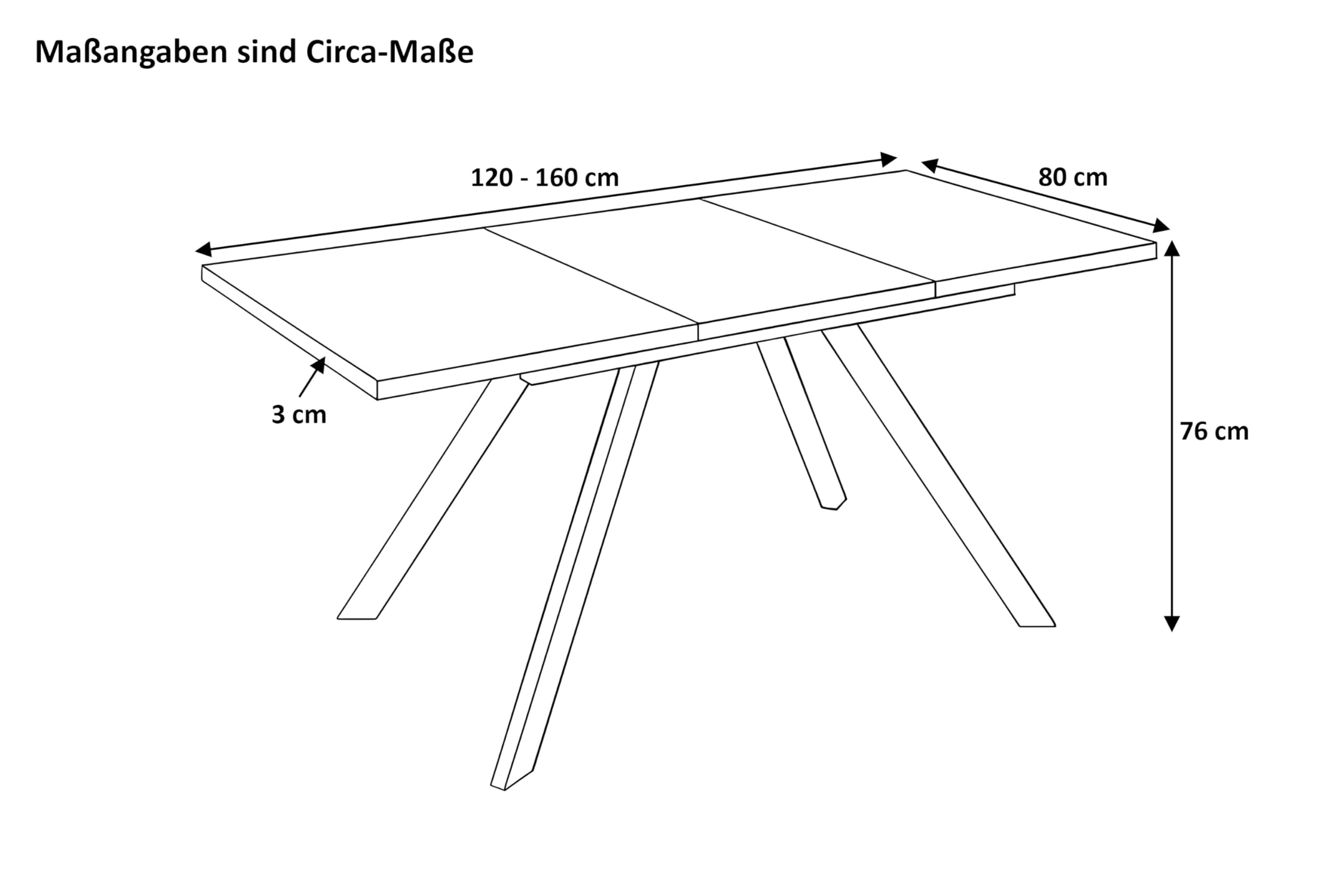 SAM Esstisch Meryl ausziehbar 120(160)x80 cm Holz-Optik Eiche Metallgestell | 30 mm rechteckige Tischplatte, Gestell schwarz