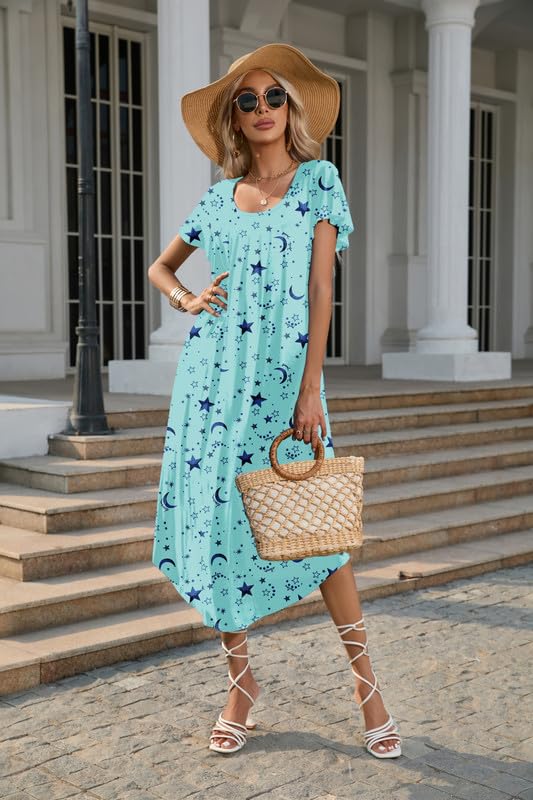 Image of Ekouaer Long Nightgowns for Women with Pockets Short Sleeves Moo Moos for Women Casual Maxi Dress House Dresses S-XXXL