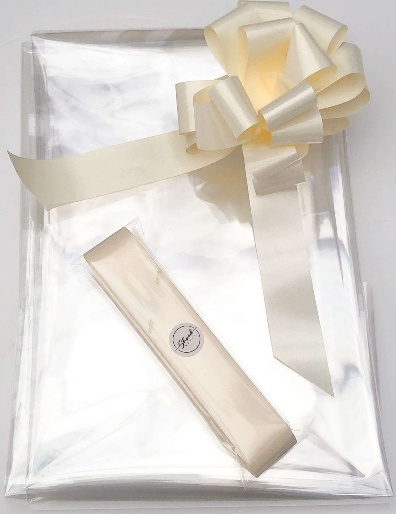 ShredAstic® Clear Florist Cellophane wrap with 30mm Pull Bow (3 metres, Cream)