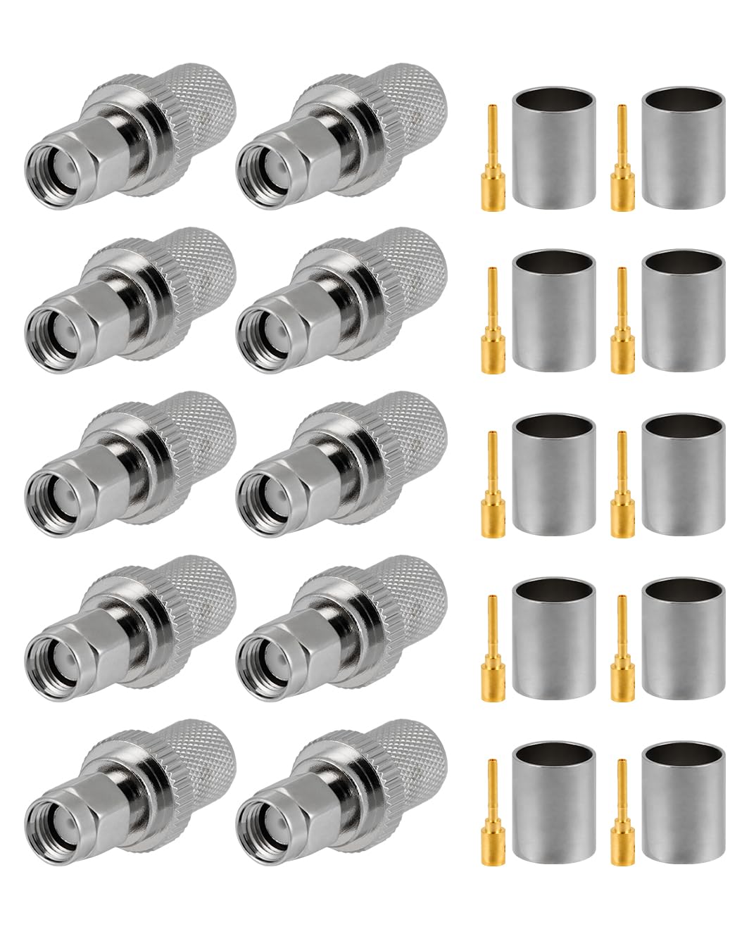 POBADY 10 PCS RP SMA Connectors RP SMA Male Crimp Connector for RG8 VLMR400 RG213 RF Coax Cable