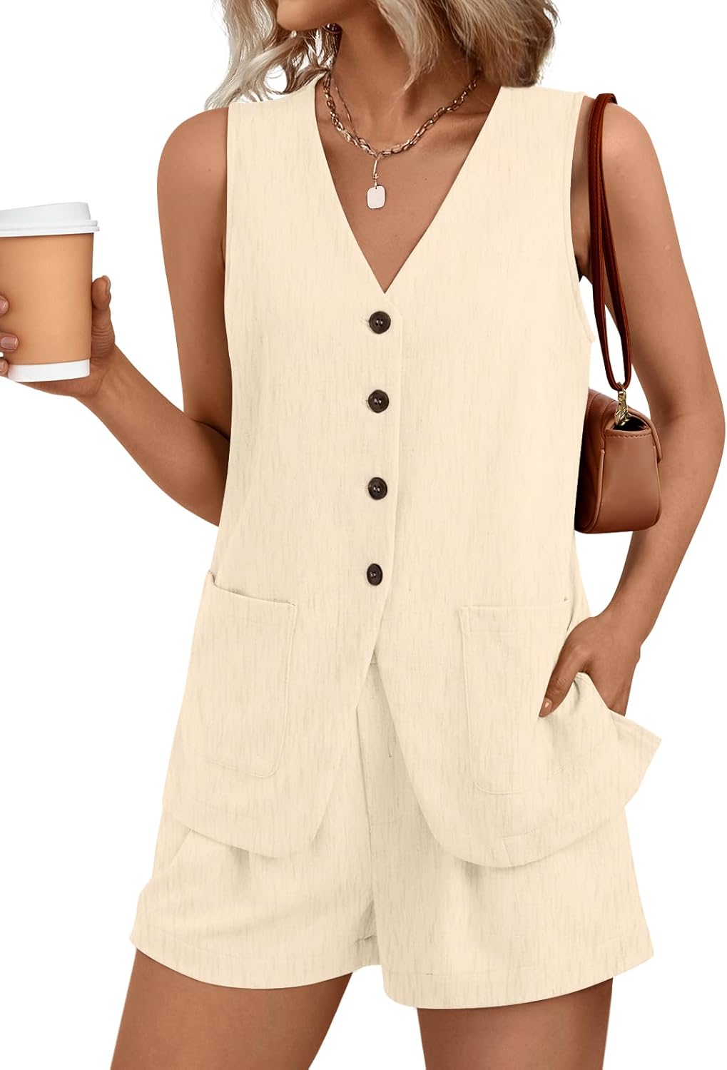 AUTOMET Summer Sets for Women Two Piece Vacation Outfits Short Set Button Down Business Casual Dressy 2 Piece Clothes 2026