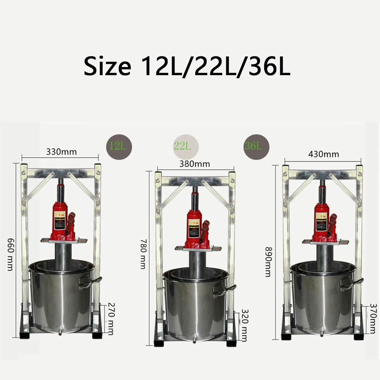 Fruit Wine Press,Stainless Steel Cider Press with Hydraulic Jack for Juice Making - for Carrots, Oranges, Berries, and Vegetables-