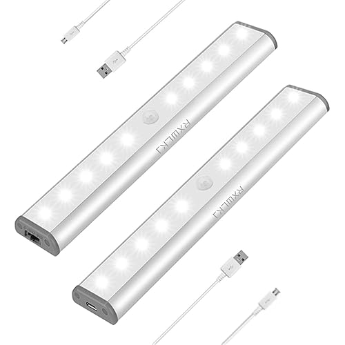 Stick-on Anywhere Portable Little Light Wireless LED Under Cabinet Lights 10-LED Motion Sensor Activated Night Light Build in Rechargeable Battery Magnetic Tap Lights for Closet, Cabinet