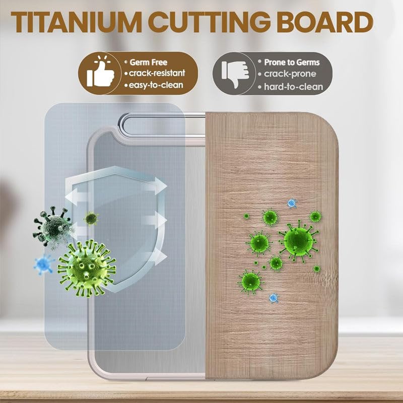 Tabla de Cortar de Titanio Puro, Tabla de Cocina de Doble Cara con Paja de Trigo, 40,6 x 27,9 x 2,5 cm | Superficie de Titanio 100 % Puro – Resistente a manchas, olores, óxido y bacterias para una preparación más segura de alimentos miniatura 3