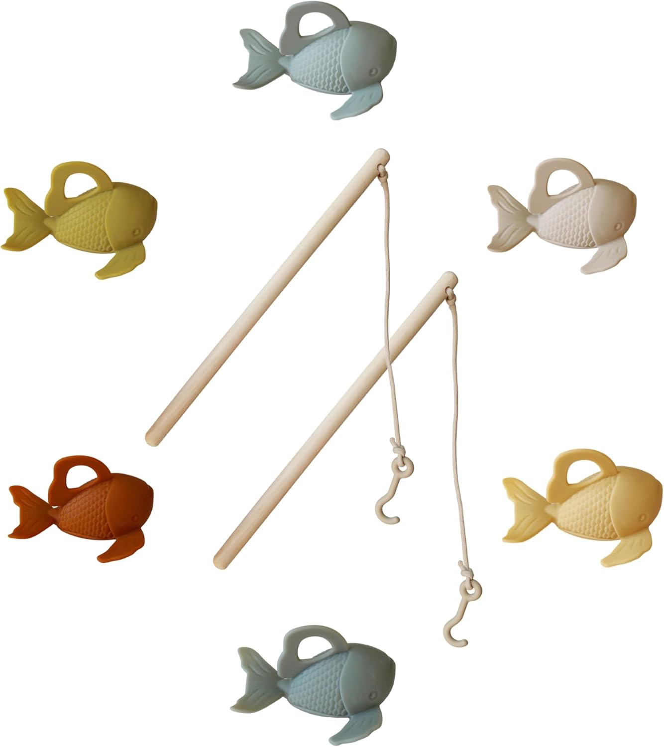 Marlowe & Co Silicone and Wooden Fishing Playset, Montessori Fine Motor Skills Fish Game for Children with Storage Bag