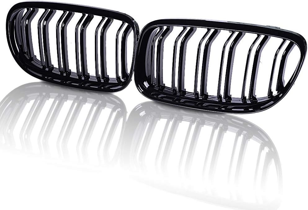 runmade Pair Front Hood Bumper Kidney Grille Center Grill Compatible with BMW 3 Series Sedan 320i 325i 328i 330i 335i (Glossy Black, Double Line, 2009-2011 E90 Sedan)