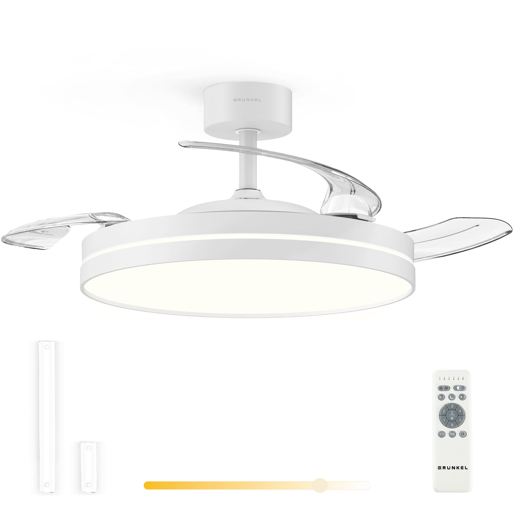 Grunkel Ventilador de Techo 42” | Motor DC 30W | Aspas Retráctiles | Luz LED 24W | 6 Velocidades | Rotación Inversa | Mando a Distancia |