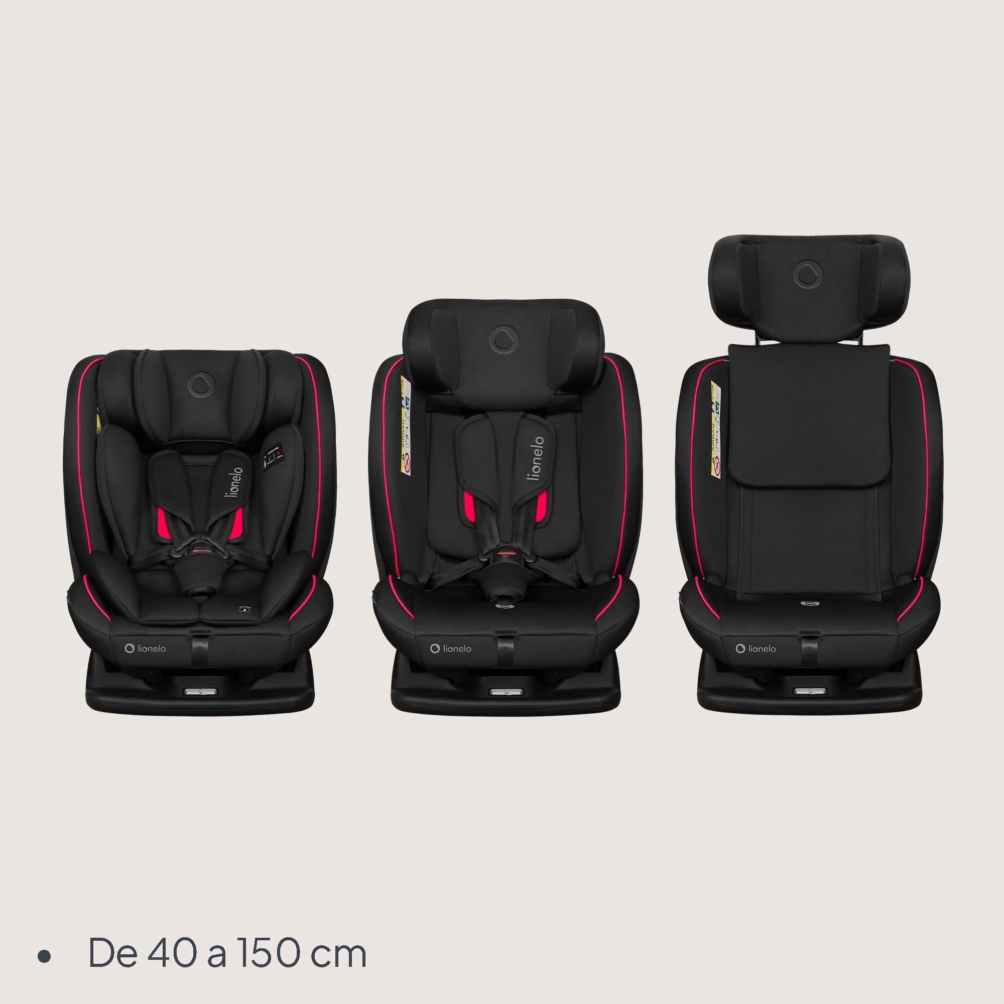 LIONELO AART I-SIZE Silla Coche Bebé 40-150 cm, Montaje con Cinturones de Seguridad, Reposacabezas e Inclinación Ajustables, Almohadilla lumbar y Reductor, Norma R129 i-Size