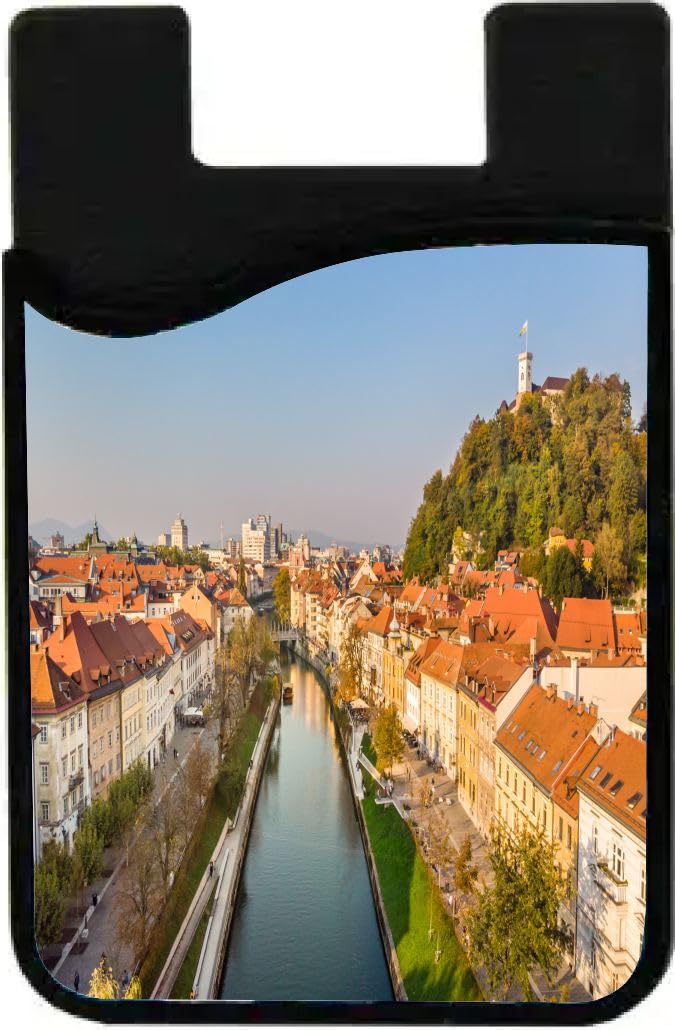 Island Gifting Neoprene Stick-on ID Card Holder for iPhone/Galaxy/Google Android Cases Featuring Image of Cityscape of Ljublijana Capital fo Slovenia, sloven1, cell-sleeve-mas-792