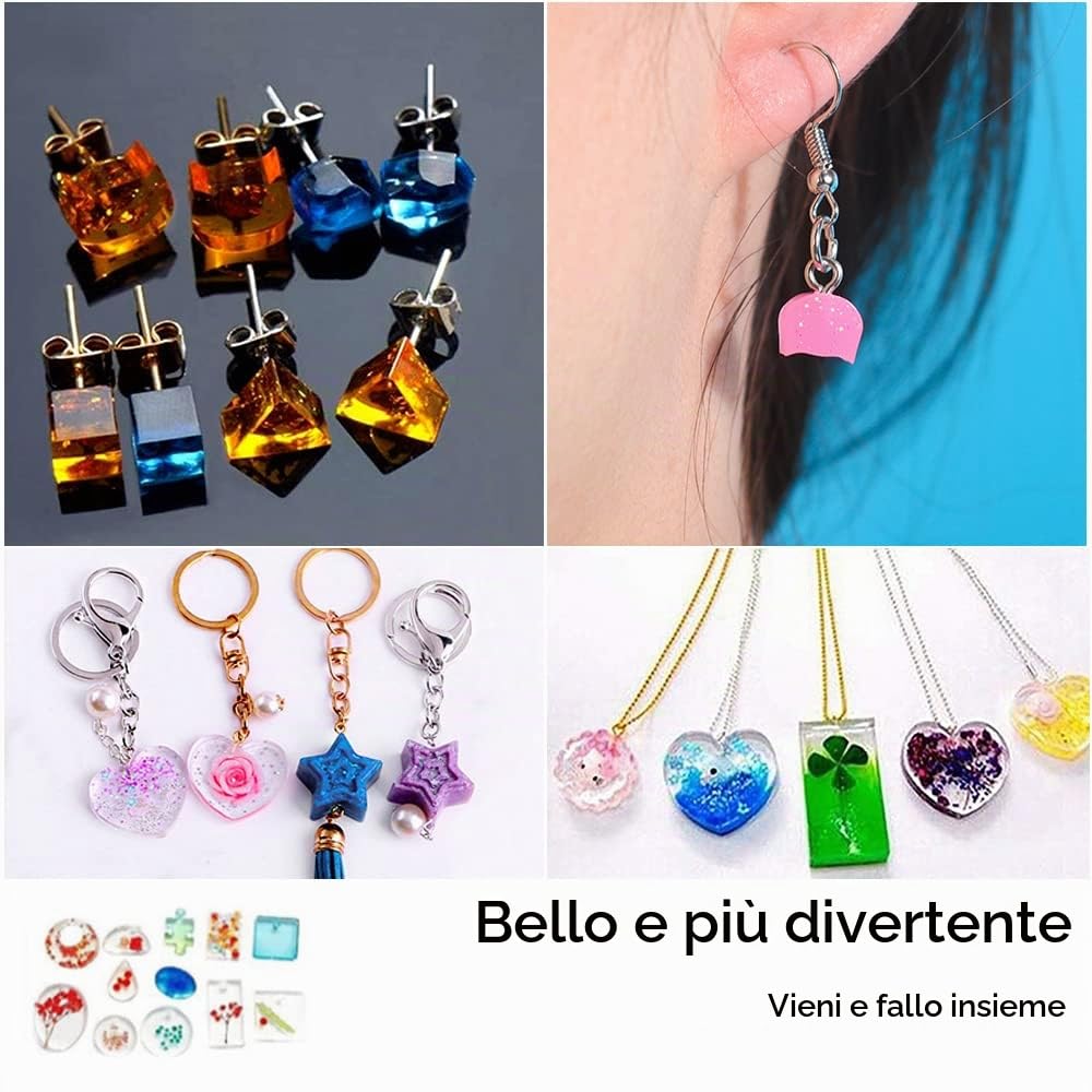 Kit Epossidica Trasparente, Stampi per Resina Rapporto 1:1 Starter Kit per Principianti, 200 ml Resina e Indurente, Pigmenti, Glitter, Misurini, Ottimo per Artigianato, Gioielli, Legno