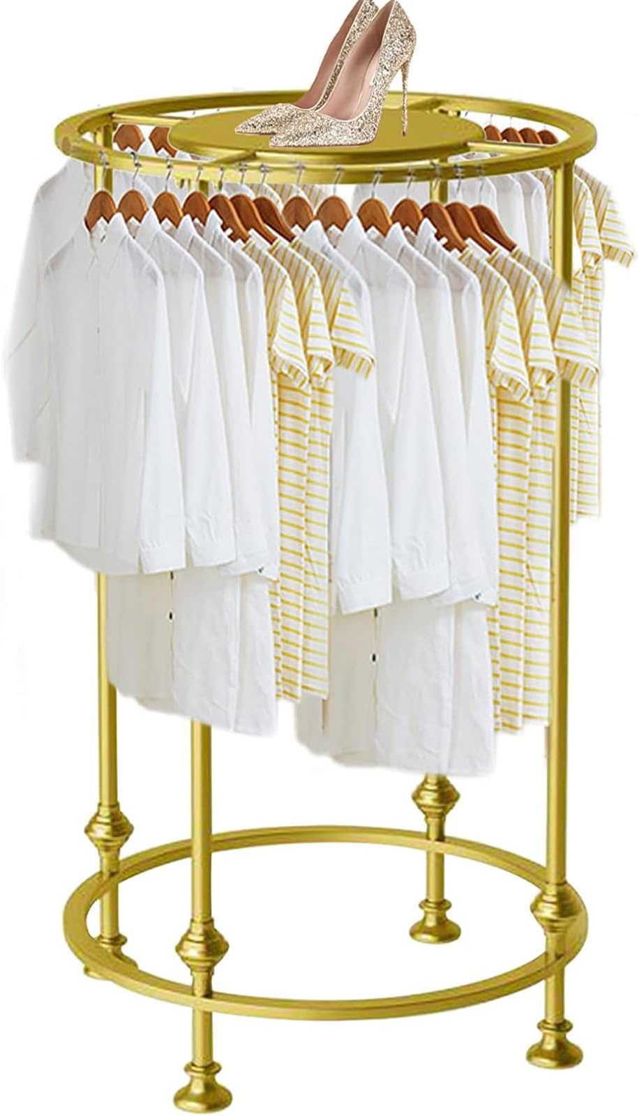 Freestanding Round Clothing Garment Rack with Top Shelf, Industrial Pipe Clothes Organizer for Hanging Clothes Display Accessories, Multi-Purpose Hanging Rod for Retail Boutiques Bedrooms Commercial (
