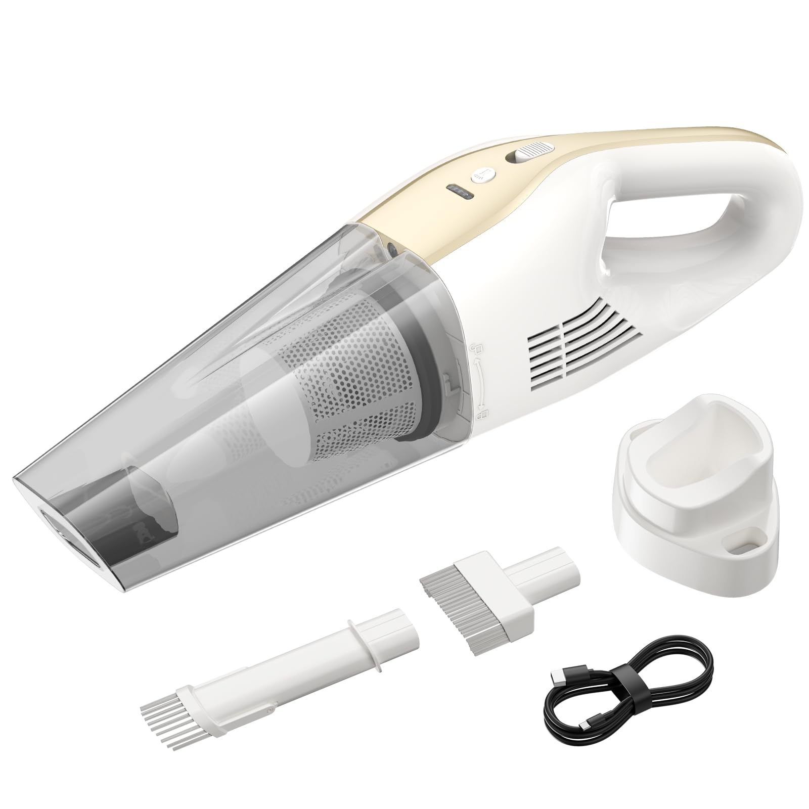 EVARY 25KPa Akku Handstaubsauger mit 6000mAh PowerAkku & Waschbarem HEPA Doppelfilter-Kabelloser Nass/Trockensauger für Auto-Sitze,Tierhaare und Matratzen mit LED-Beleuchtung, 30 Min Dauerbetrieb